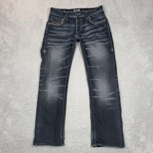 Affliction Black Premium Ace Mens Straight Leg Jeans Dark Wash Blue Size 30 Y2K